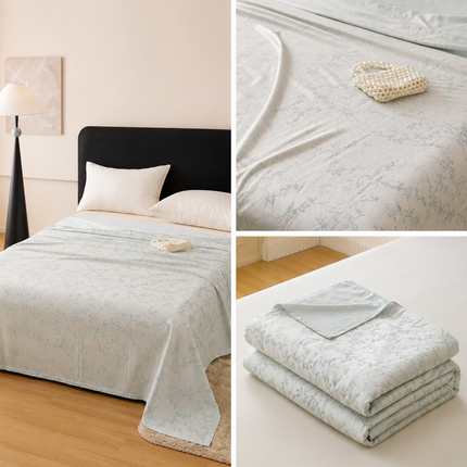 Blue Bamboo Fibre Summer Blanket - Vine Pattern Cooling Throw Blanket 150x200cm Lightweight Breathable Summer Quilt