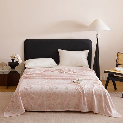 Bamboo Fibre Cooling Blanket Pink Bamboo Pattern 150x200cm for Summer Bed and Air Conditioned Rooms