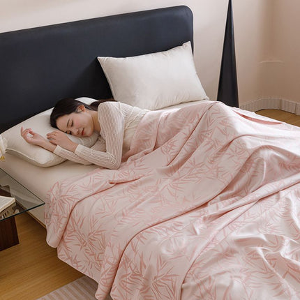 Bamboo Fibre Cooling Blanket Pink Bamboo Pattern 200×230cm for Summer Bed and Air Conditioned Rooms