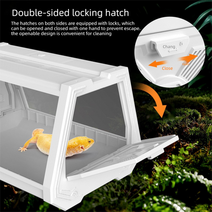 White Desktop Reptile Terrarium Enclosure 27x19x19cm with Double Door Opening and Ventilation for Small Reptiles, Amphibians and Plants