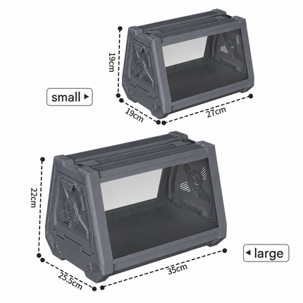 Grey Desktop Reptile Terrarium Enclosure 27x19x19cm with Double Door Opening and Ventilation for Small Reptiles, Amphibians and Plants