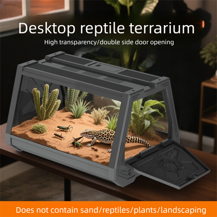 Grey Desktop Reptile Terrarium Enclosure 35X25.5X22cm with Double Door Opening and Ventilation for Small Reptiles, Amphibians and Plants
