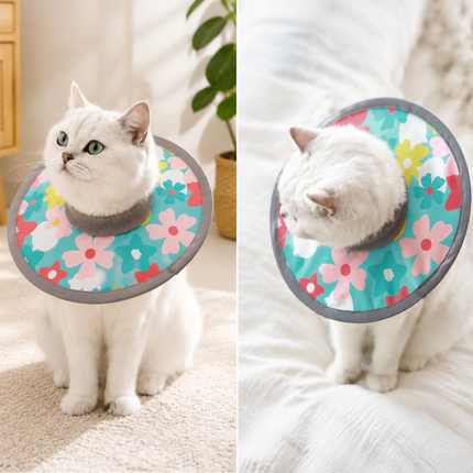 Colorful Flower Soft Waterproof Elizabethan Collar for Cats & Dogs S Size - Adjustable Anti-Licking Recovery Cone After Surgery