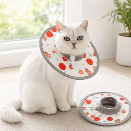 Red Cherry Soft Waterproof Elizabethan Collar for Cats & Dogs M Size - Adjustable Anti-Licking Recovery Cone After Surgery Soft Waterproof Elizabethan Collar for Cats & Dogs M Size - Adjustable Anti-Licking Recovery Cone After Surgery
