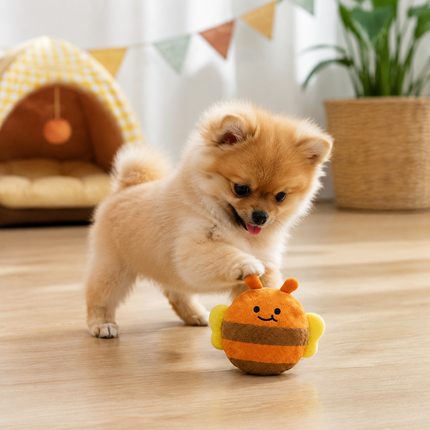 2-Piece Yellow Bee Squeaky Ball Dog Toy Set with TPR Thorn Ball Inside - Soft Plush Pet Chew Toys for Dogs & Cats