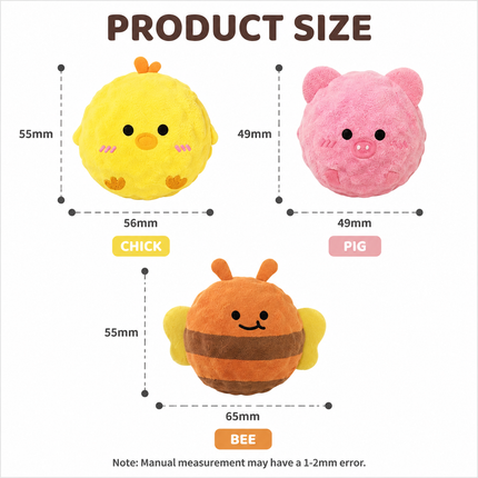 2-Piece Yellow Chick Squeaky Ball Dog Toy Set with TPR Thorn Ball Inside - Soft Plush Pet Chew Toys for Dogs & Cats
