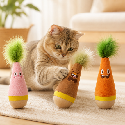 Interactive Feather Wobble Cat Toy - 4 Different Colour Tumbler Teaser Toys for Cats
