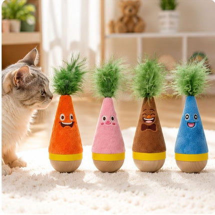 Interactive Feather Wobble Cat Toy - 4 Different Colour Tumbler Teaser Toys for Cats