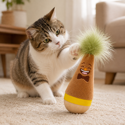 Interactive Feather Wobble Cat Toy - 4 Different Colour Tumbler Teaser Toys for Cats