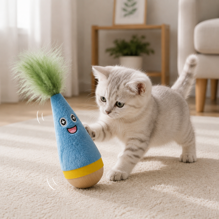 Interactive Feather Wobble Cat Toy - 4 Different Colour Tumbler Teaser Toys for Cats