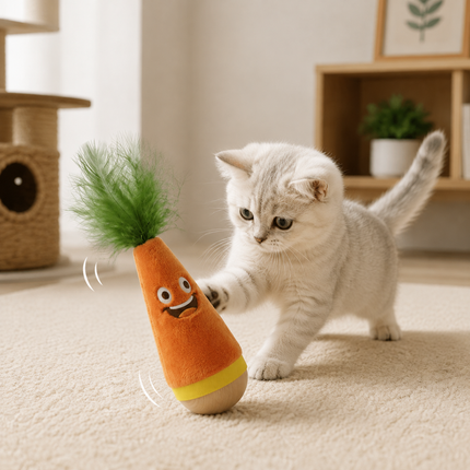 Interactive Feather Wobble Cat Toy - 2 Orange Tumbler Teaser Toys for Cats