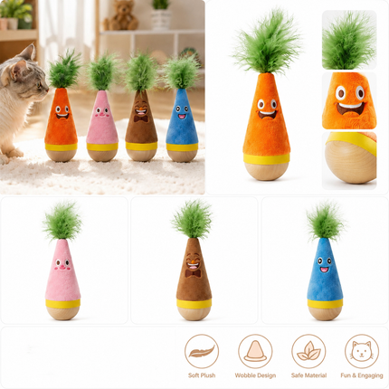 Interactive Feather Wobble Cat Toy - 2 Orange Tumbler Teaser Toys for Cats