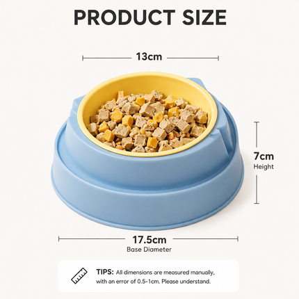 Blue Plastic Cat Food Bowl with Cat Face Design Raised Pet Feeding Bowl