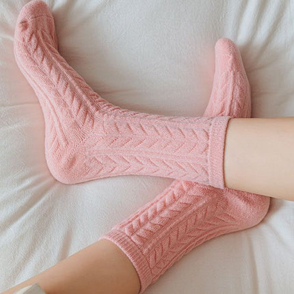 Cable Knit Mid-Calf Socks for Women - 5 Pair Different Colors - Slouch Style with Stretch Cuff, Everyday Wear