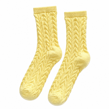 Cable Knit Mid-Calf Socks for Women - 5 Pairs - Stretch Cuff Slouch Style Yellow