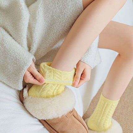 Cable Knit Mid-Calf Socks for Women - 5 Pairs - Stretch Cuff Slouch Style Yellow
