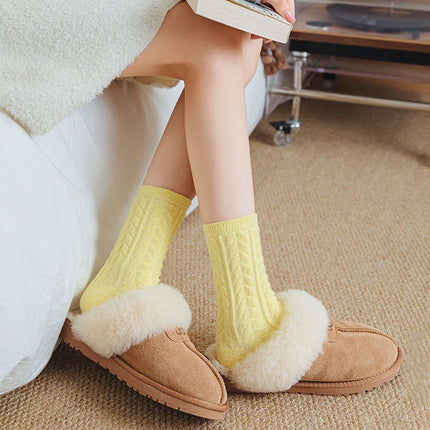 Cable Knit Mid-Calf Socks for Women - 5 Pairs - Stretch Cuff Slouch Style Yellow
