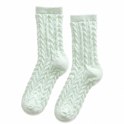 Cable Knit Mid-Calf Socks for Women - 5 Pairs - Stretch Cuff Slouch Style  Green