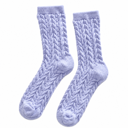Cable Knit Mid-Calf Socks for Women - 5 Pairs - Stretch Cuff Slouch Style Blue