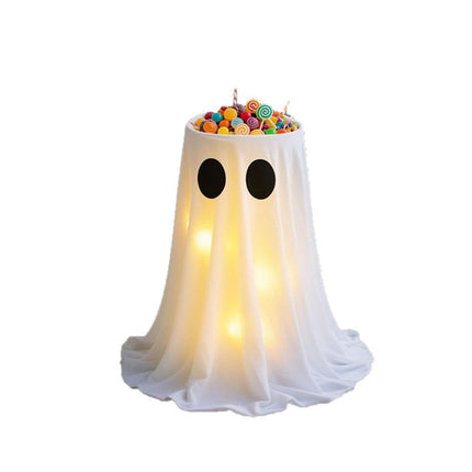 Halloween Ghost Candy Bowl Decoration with Water-Fill Base and Warm LED Battery Box Light