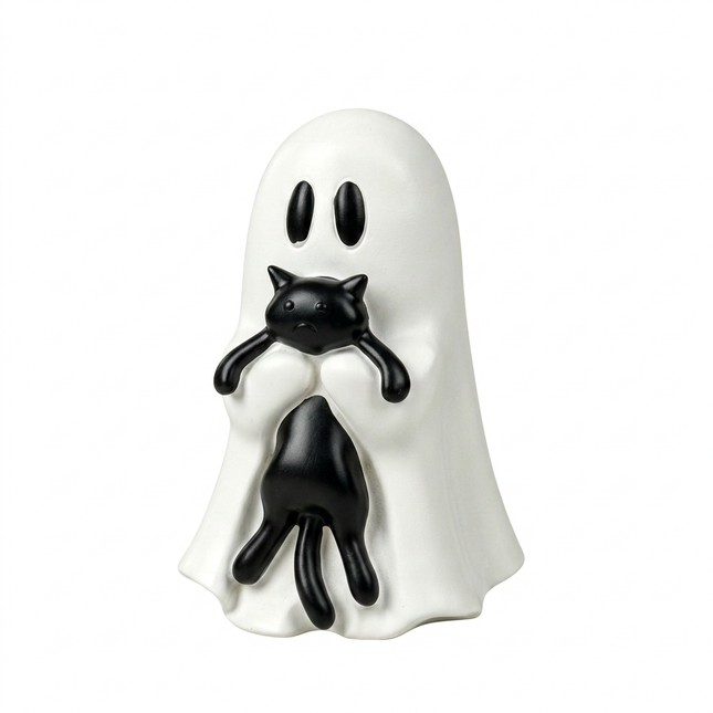 Ghost Cat Halloween Decoration (Small Size A)- Cute Desktop Ornament for Party Decor, Home Display and Seasonal Decoration