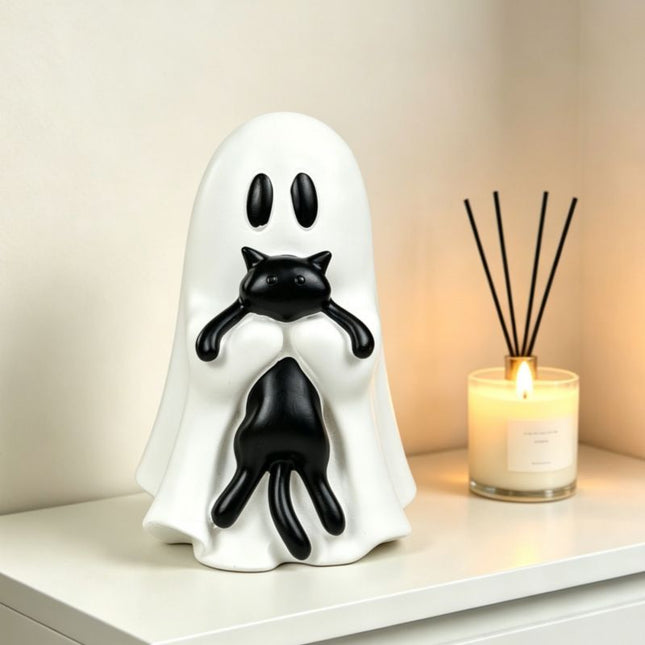 Ghost Cat Halloween Decoration (Small Size A)- Cute Desktop Ornament for Party Decor, Home Display and Seasonal Decoration