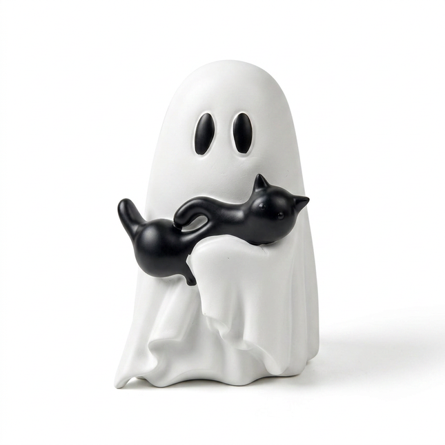 Ghost Cat Halloween Decoration (Large Size B)- Cute Desktop Ornament for Party Decor, Home Display and Seasonal Decoration