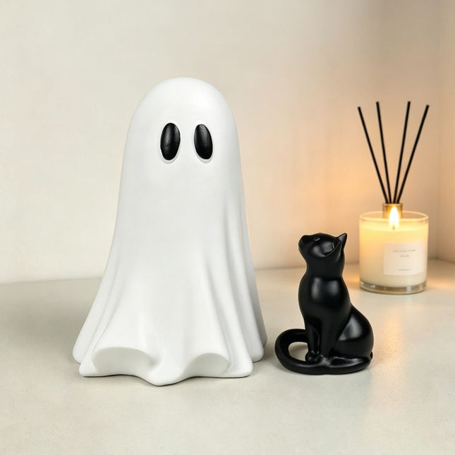 Ghost Cat Halloween Decoration (Large Size C)- Cute Desktop Ornament for Party Decor, Home Display and Seasonal Decoration
