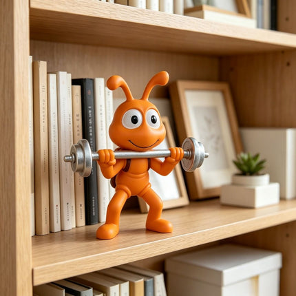 Cartoon Ant Figurine Desk Decor- Weightlifting Ants-Home Office Desk Decoration, Stress Relief Gift and Creative Workspace Accessory