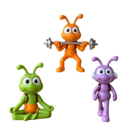 Cartoon Ant Figurine Desk Decor- Weightlifting Ants-Home Office Desk Decoration, Stress Relief Gift and Creative Workspace Accessory