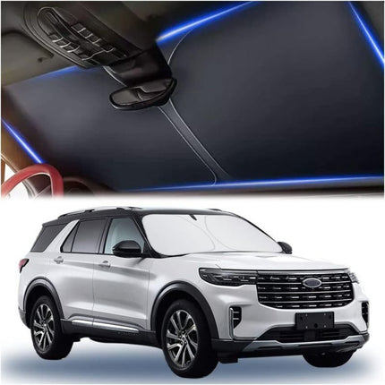 Car Windshield Sun Shade, Foldable Memory Metal Frame with Hook and Loop Strips, Front Window Protection