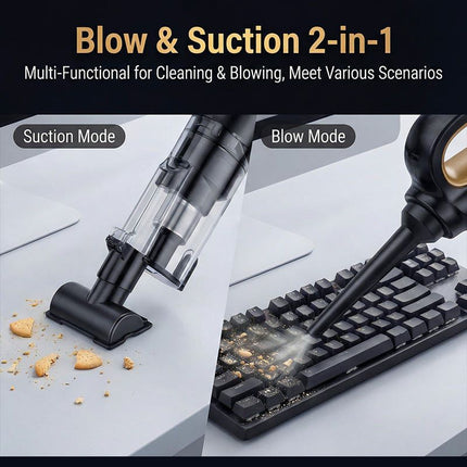 (Black and gold)Cordless Handheld Vacuum Cleaner - 2 in 1 Blow and Suction - Cyclone Dust Cup, Car and Home Use