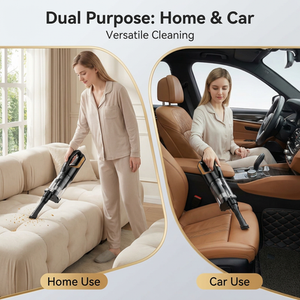 (Black and gold)Cordless Handheld Vacuum Cleaner - 2 in 1 Blow and Suction - Cyclone Dust Cup, Car and Home Use