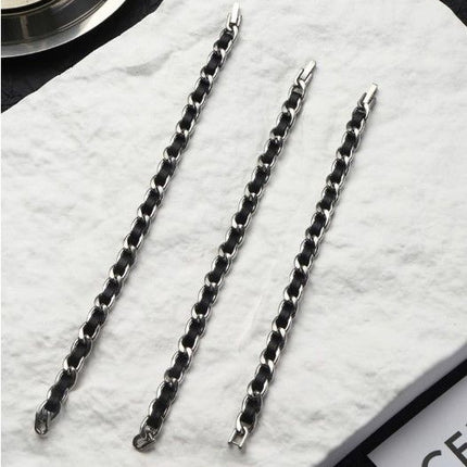 Men's Titanium Steel Bracelet(17cm)- Black and Silver-Tone Chain Link Wrist Accessory for Casual Wear and Gift Giving