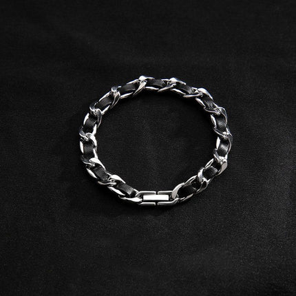 Men's Titanium Steel Bracelet(21cm)- Black and Silver-Tone Chain Link Wrist Accessory for Casual Wear and Gift Giving