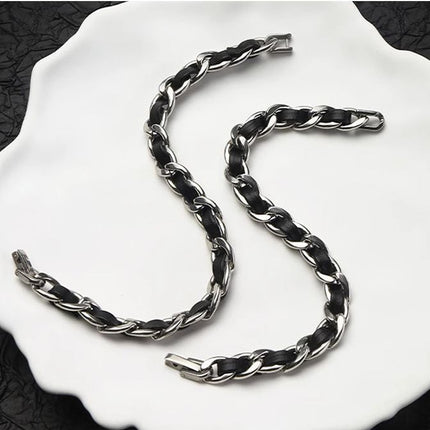 Men's Titanium Steel Bracelet(21cm)- Black and Silver-Tone Chain Link Wrist Accessory for Casual Wear and Gift Giving
