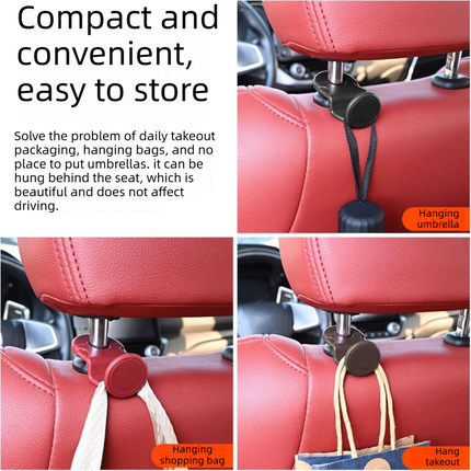 Black Car Headrest Hooks, 4 Pack ABS Seat Back Hangers for Bags, Umbrellas, and Groceries
