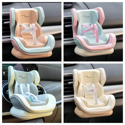 Brown Mini Doll Safety Seat with Magnetic Base, Car Dashboard Plush Toy Holder Decoration