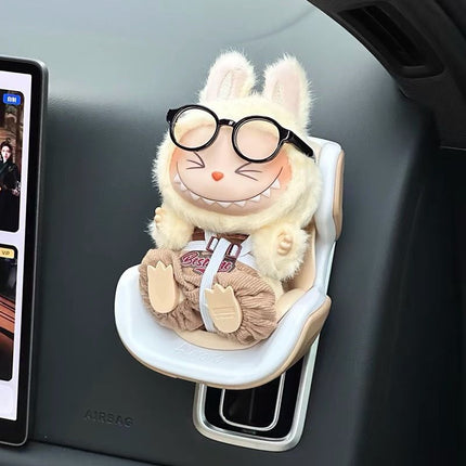 Brown Mini Doll Safety Seat with Magnetic Base, Car Dashboard Plush Toy Holder Decoration