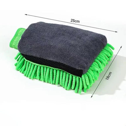 2 Pair Green Chenille Car Wash Mitts, Double-Sided Microfiber Gloves with Waterproof Inner Layer
