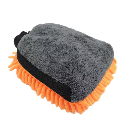 2 Pair Orange Chenille Car Wash Mitts, Double-Sided Microfiber Gloves with Waterproof Inner Layer