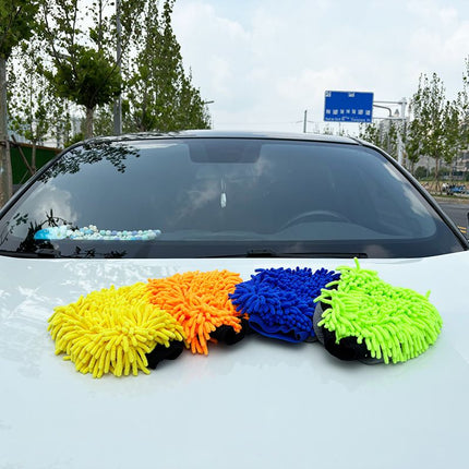 2 Pair Orange Chenille Car Wash Mitts, Double-Sided Microfiber Gloves with Waterproof Inner Layer