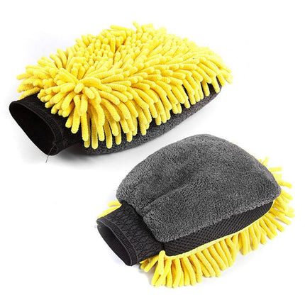 2 Pair Yellow Chenille Car Wash Mitts, Double-Sided Microfiber Gloves with Waterproof Inner Layer