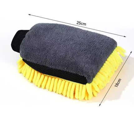 2 Pair Yellow Chenille Car Wash Mitts, Double-Sided Microfiber Gloves with Waterproof Inner Layer