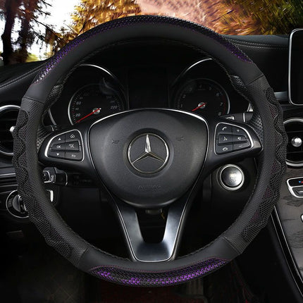 Car Steering Wheel Cover (38cm)- 3D Honeycomb Breathable Mesh - Anti-Slip Sweat-Absorbent Grip for All-Season Driving, Black and Purple