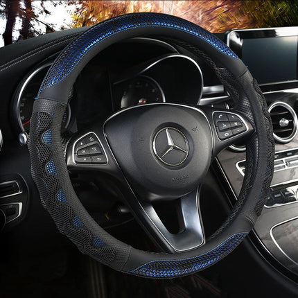 Car Steering Wheel Cover (38cm)- 3D Honeycomb Breathable Mesh - Anti-Slip Sweat-Absorbent Grip for All-Season Driving, Black and Blue