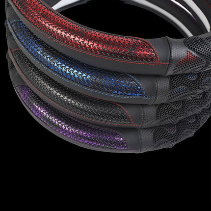 Car Steering Wheel Cover (38cm)- 3D Honeycomb Breathable Mesh - Anti-Slip Sweat-Absorbent Grip for All-Season Driving, Black and Red
