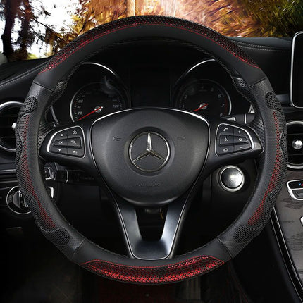 Car Steering Wheel Cover (38cm)- 3D Honeycomb Breathable Mesh - Anti-Slip Sweat-Absorbent Grip for All-Season Driving, Black and Red
