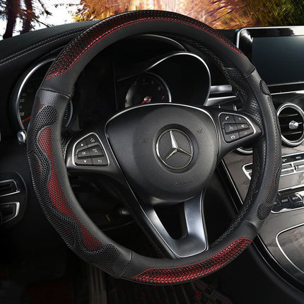 Car Steering Wheel Cover (38cm)- 3D Honeycomb Breathable Mesh - Anti-Slip Sweat-Absorbent Grip for All-Season Driving, Black and Red