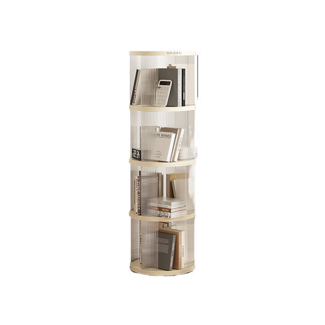 Rotating circular bookshelf with four layers- Cream White Multi-Layer Storage Rack 40.5x40.5x135.5cm (ABS